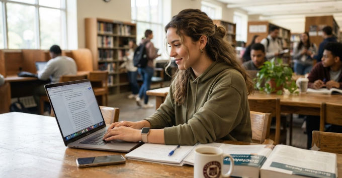 A student and their laptop